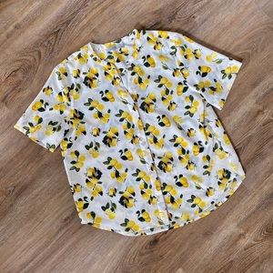 Lemon Print Button Up Short Sleeve Top
